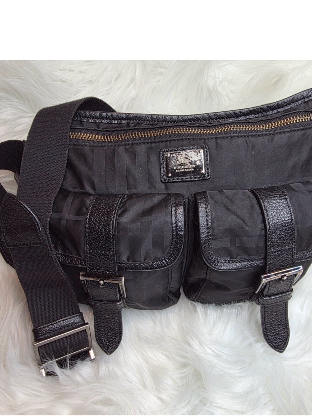 Burberry Unisex Black Label Body Belt Bag Mega Check Nylon & Leather EUC.
